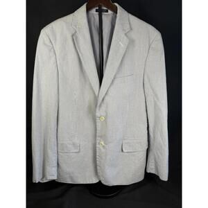 Adolfo Blazer‎ Mens 40R Blue White Seersucker Striped Two Button Sport Coat